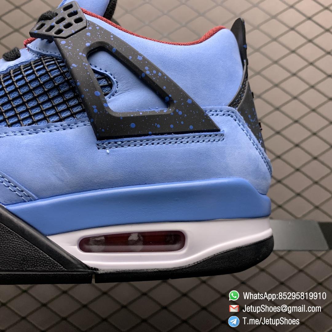 Best Replica Travis Scott x Air Jordan 4 Retro Cactus Jack University Blue Varsity Red Insole Upper Black Lace Light Blue Speckle Pattern Cactus Jack Branding SKU 308497 406 04