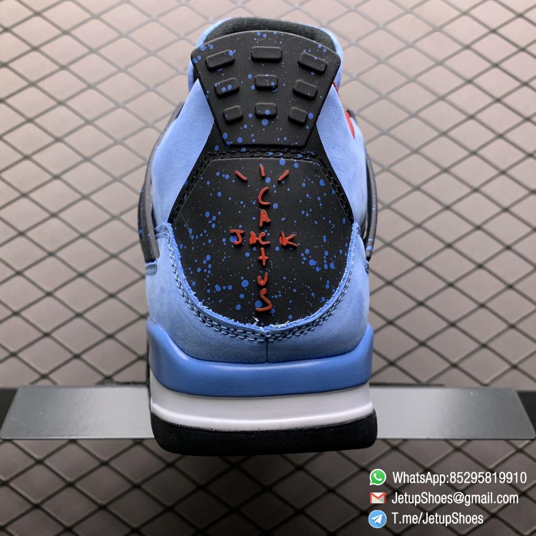 Best Replica Travis Scott x Air Jordan 4 Retro Cactus Jack University Blue Varsity Red Insole Upper Black Lace Light Blue Speckle Pattern Cactus Jack Branding SKU 308497 406 06