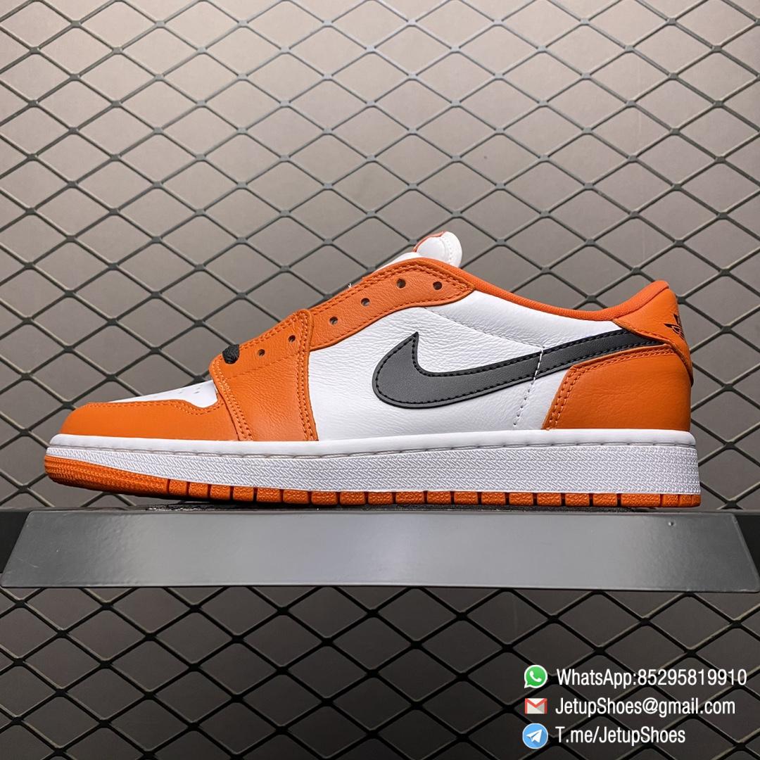 Replica Sneakers Air Jordan 1 Low OG Starfish White Base Leather Upper Orange Overlays Black Hits Swoosh Laces and Jordan Wings Logo SKU CZ0790 801 Top RepSneakers 01