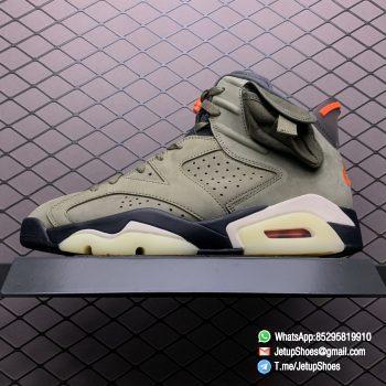 Replica Travis Scott x Air Jordan 6 Retro Olive Medium Olive Nubuck Suede Upper Black Sail University Red Colorway Small Pocket Collar Cactus Jack Logo Heel SKU CN1084 200 01