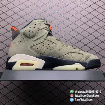 Replica Travis Scott x Air Jordan 6 Retro Olive Medium Olive Nubuck Suede Upper Black Sail University Red Colorway Small Pocket Collar Cactus Jack Logo Heel SKU CN1084 200 02