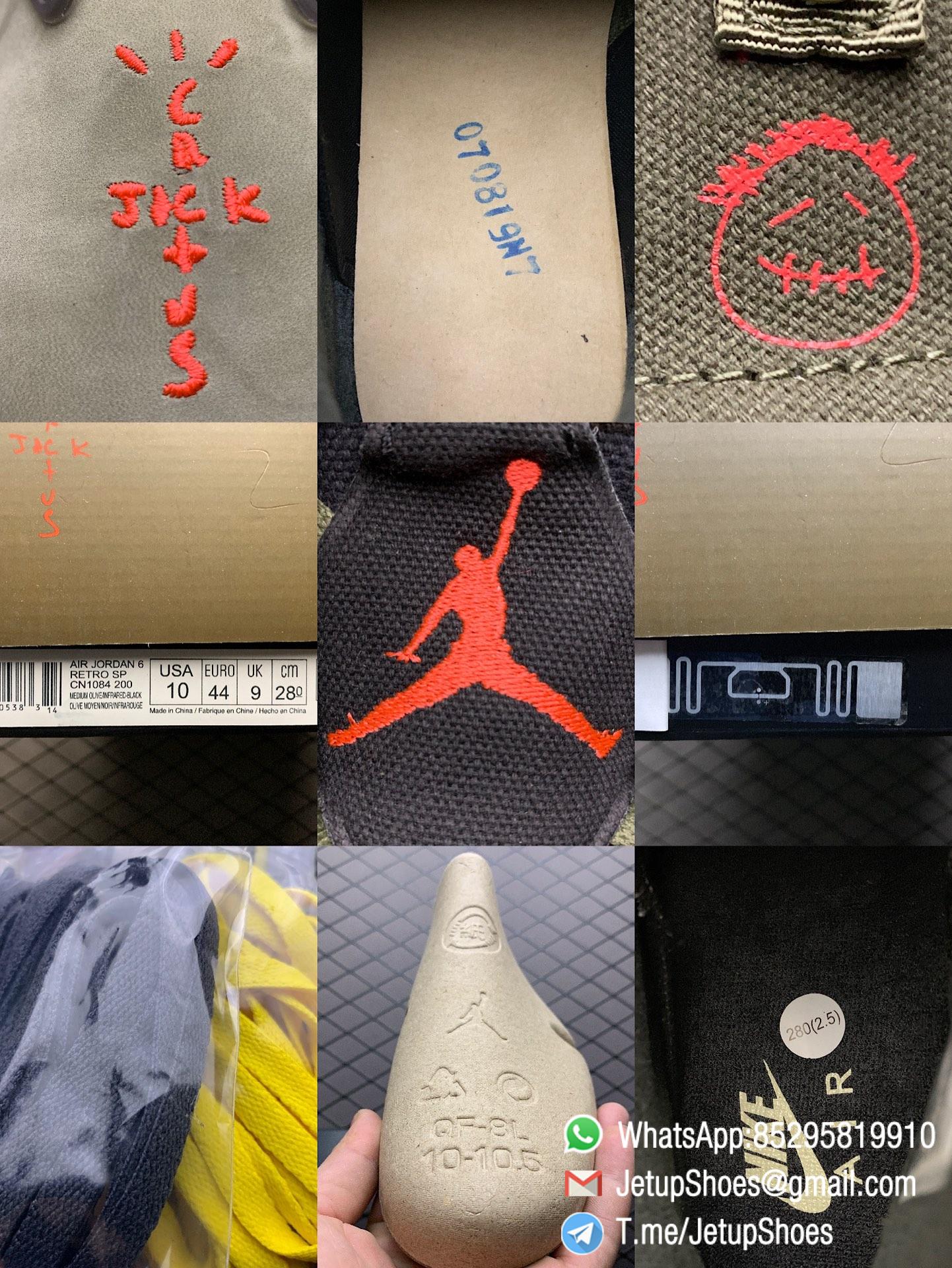 Replica Travis Scott x Air Jordan 6 Retro Olive Medium Olive Nubuck Suede Upper Black Sail University Red Colorway Small Pocket Collar Cactus Jack Logo Heel SKU CN1084 200 09