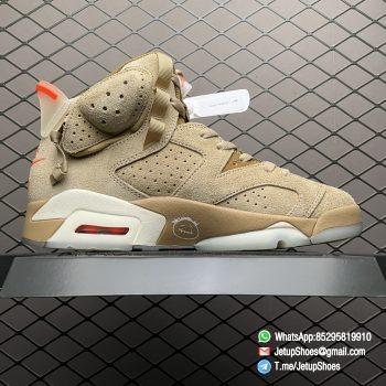 Top Clone Sneakers Travis Scott x Air Jordan 6 Retro British Khaki Suede Canvas Upper Stash Pouch Zipper Detailing Nike Air and Cactus Jack Branding SKU DH0690 200 02