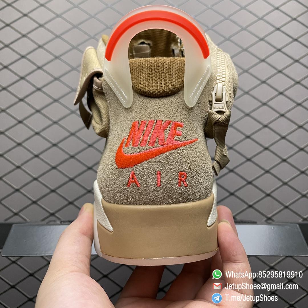 Top Clone Sneakers Travis Scott x Air Jordan 6 Retro British Khaki Suede Canvas Upper Stash Pouch Zipper Detailing Nike Air and Cactus Jack Branding SKU DH0690 200 06 Top Clone Sneakers Travis Scott x Air Jordan 6 Retro British Khaki Suede Canvas Upper Stash Pouch Zipper Detailing Nike Air and Cactus Jack Branding SKU DH0690 200 06