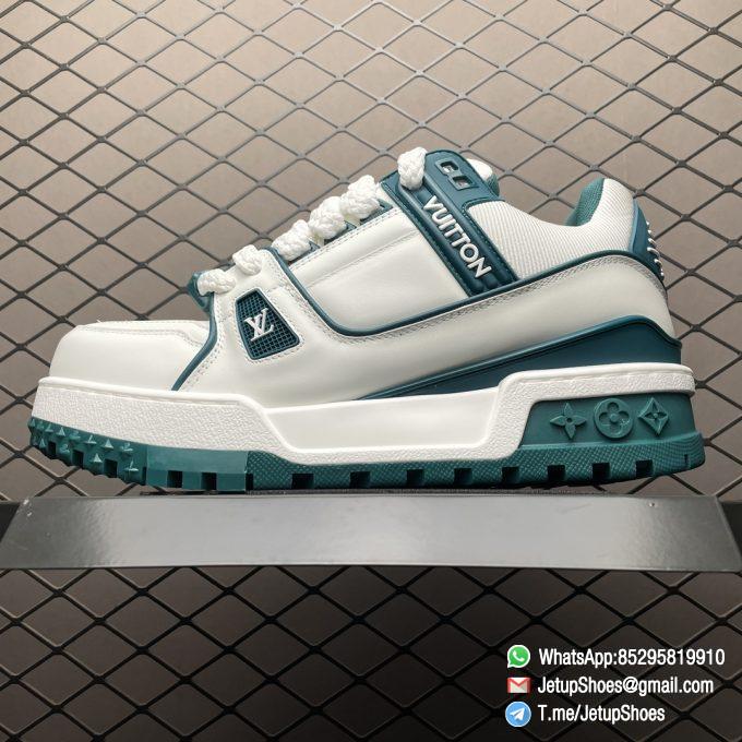 RepSneakers Louis Vuitton LV Trainer Maxi Cyan White 1ACI0M Calf Leather Upper FashionReps Snkrs 01