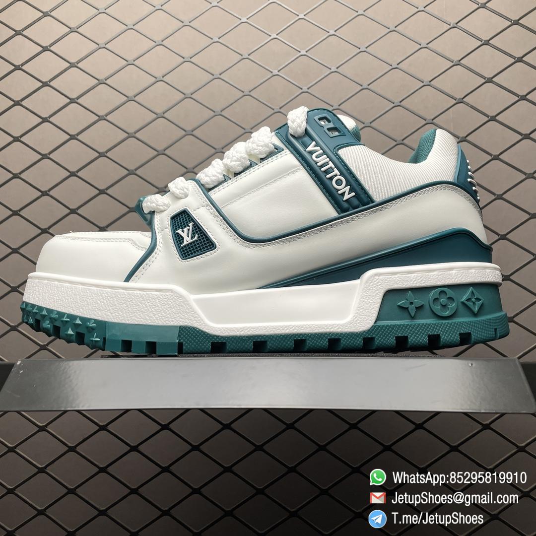 RepSneakers Louis Vuitton LV Trainer Maxi Cyan White 1ACI0M Calf Leather Upper FashionReps Snkrs 01