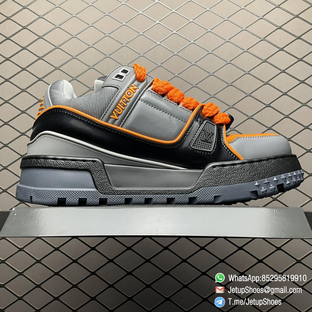 RepSneakers Louis Vuitton LV Trainer Maxi Sneakers Grey Black Orange Calf Leather Upper FashionReps Snkrs 02