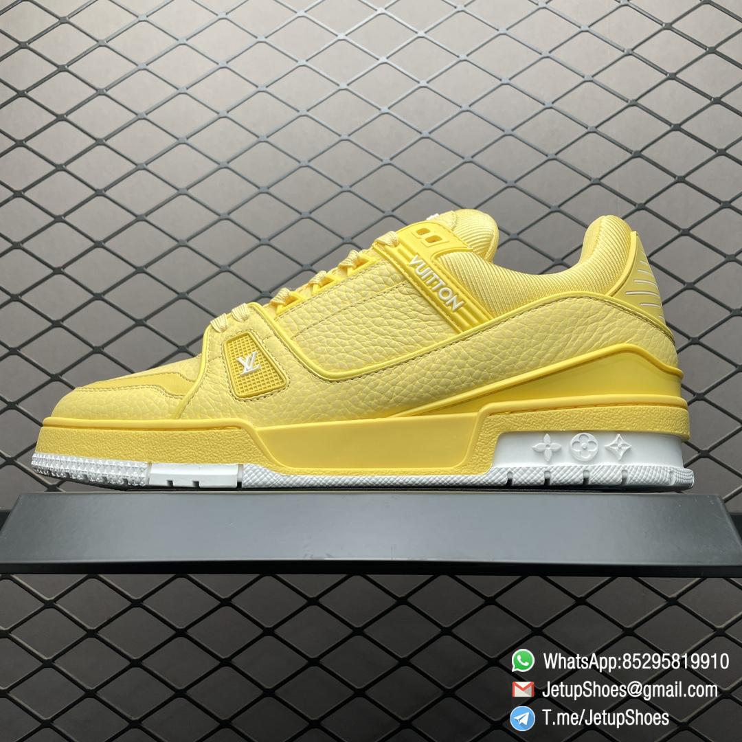 RepSneakers LV Trainer Sneaker 1ACQ80 Yellow Ubuck Grained calf leather Designer Rep Sneakers 01 RepSneakers LV Trainer Sneaker 1ACQ80 Yellow Ubuck Grained calf leather Designer Rep Sneakers 01