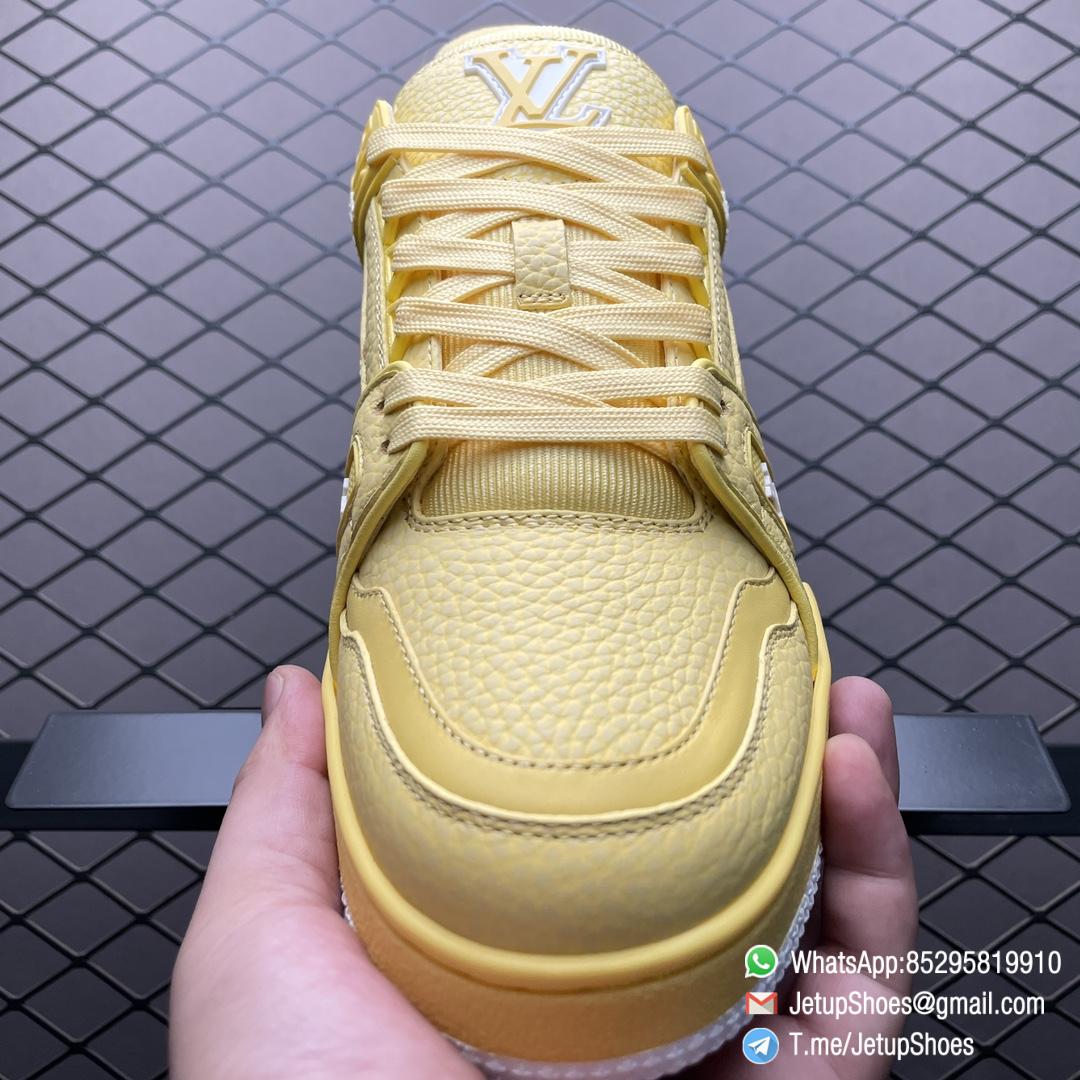 RepSneakers LV Trainer Sneaker 1ACQ80 Yellow Ubuck Grained calf leather Designer Rep Sneakers 05 RepSneakers LV Trainer Sneaker 1ACQ80 Yellow Ubuck Grained calf leather Designer Rep Sneakers 05
